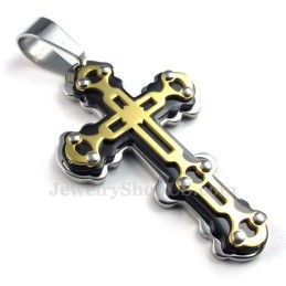 Collana Con Ciondolo A Croce Nera In Titanio E Oro (Catena Gratuita)