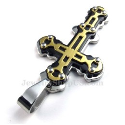 Collana Con Ciondolo A Croce Nera In Titanio E Oro (Catena Gratuita)
