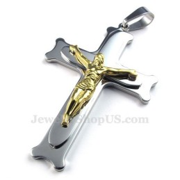 Collana Con Ciondolo A Croce In Argento E Titanio Di Gesù (Catena Gratuita)