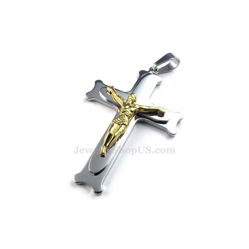 Collana Con Ciondolo A Croce In Argento E Titanio Di Gesù (Catena Gratuita) Collana Con Ciondolo A Croce In Argento E Titanio Di Gesù (Catena Gratuita)