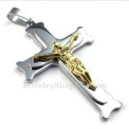 Collana Con Ciondolo A Croce In Argento E Titanio Di Gesù (Catena Gratuita)