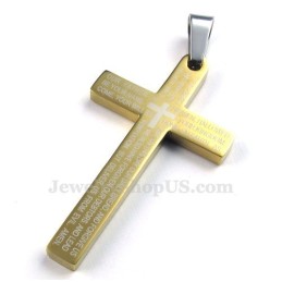 Collana Con Ciondolo A Croce In Titanio E Oro Con Scritture (Catena Gratuita)