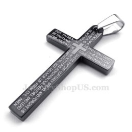 Collana Con Ciondolo A Croce Nera In Titanio Con Scritture (Catena Gratuita)
