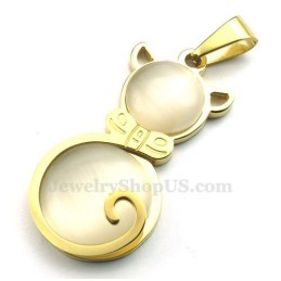 Collana Con Ciondolo In Titanio Con Occhio Di Gatto Dorato (Catena Gratuita)