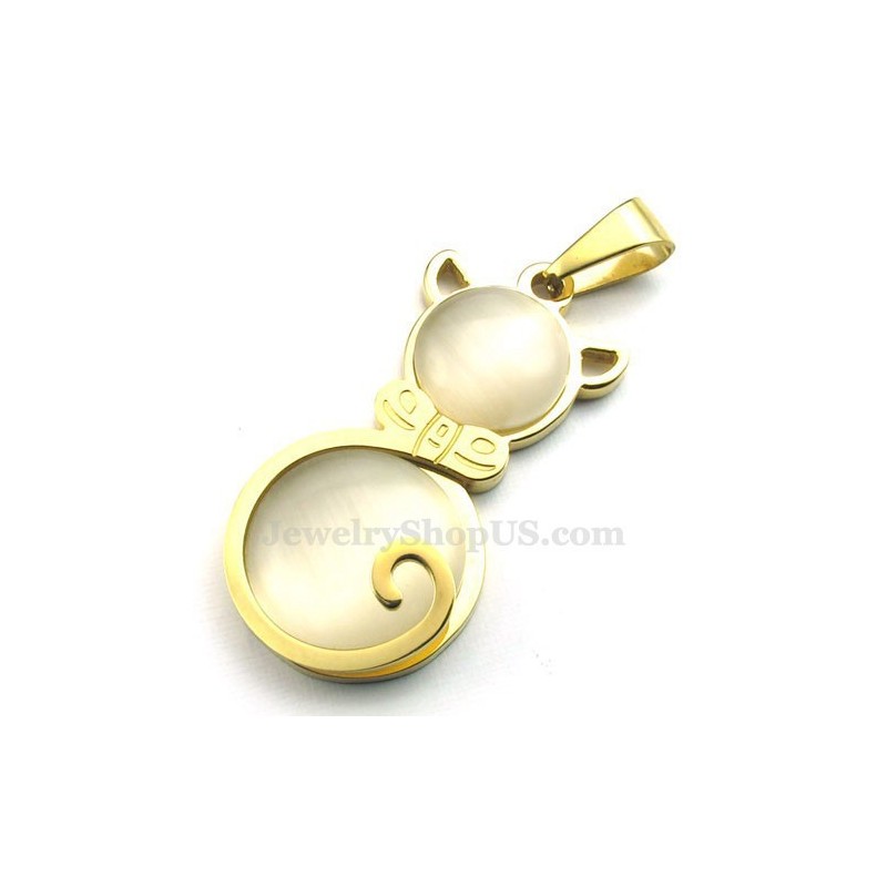 Collana Con Ciondolo In Titanio Con Occhio Di Gatto Dorato (Catena Gratuita) Collana Con Ciondolo In Titanio Con Occhio Di Gatto Dorato (Catena Gratuita)