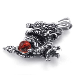 Collana Con Ciondolo A Forma Di Drago In Titanio E Zircone Rosso (Catena Gratuita)