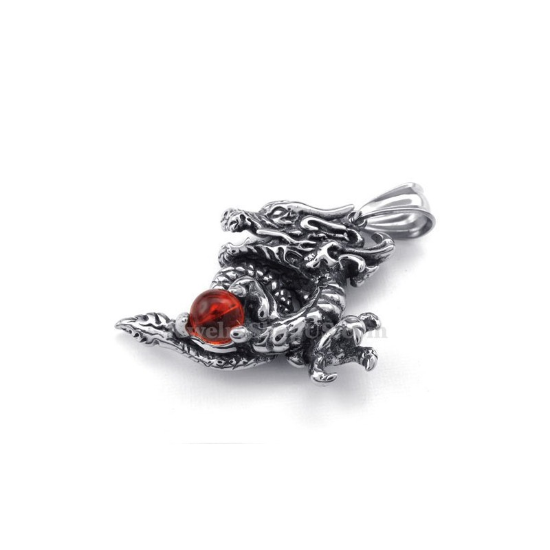 Collana Con Ciondolo A Forma Di Drago In Titanio E Zircone Rosso (Catena Gratuita) Collana Con Ciondolo A Forma Di Drago In Titanio E Zircone Rosso (Catena Gratuita)