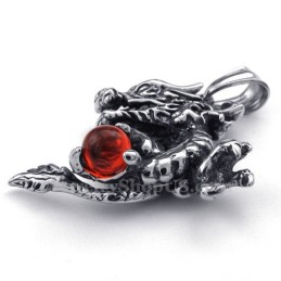 Collana Con Ciondolo A Forma Di Drago In Titanio E Zircone Rosso (Catena Gratuita)