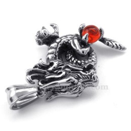 Collana Con Ciondolo A Forma Di Drago In Titanio E Zircone Rosso (Catena Gratuita)