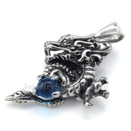 Collana Con Ciondolo A Forma Di Drago In Titanio E Zircone Blu (Catena Gratuita)