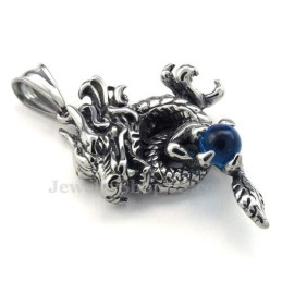 Collana Con Ciondolo A Forma Di Drago In Titanio E Zircone Blu (Catena Gratuita)