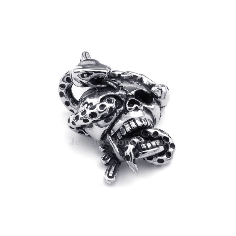 Collana Con Ciondolo A Forma Di Serpente Con Teschio In Titanio (Catena Gratuita) Collana Con Ciondolo A Forma Di Serpente Con Teschio In Titanio (Catena Gratuita)