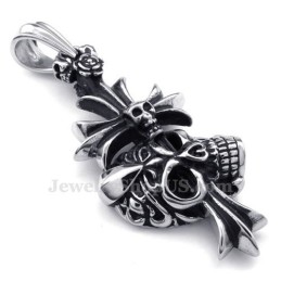 Collana Con Ciondolo A Croce Con Teschio In Titanio (Catena Gratuita)