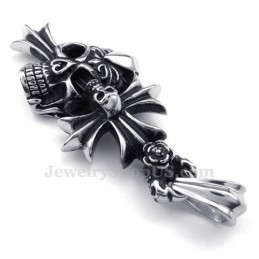 Collana Con Ciondolo A Croce Con Teschio In Titanio (Catena Gratuita)