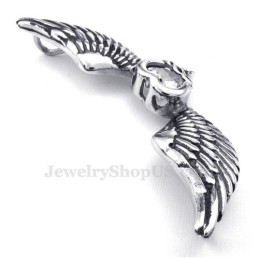 Collana Con Ciondolo A Forma Di Ali In Titanio E Zircone Bianco (Catena Libera)