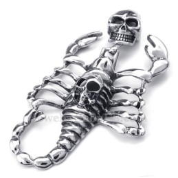 Collana Da Uomo Con Ciondolo A Forma Di Teschio E Scorpione In Titanio (Catena Libera)