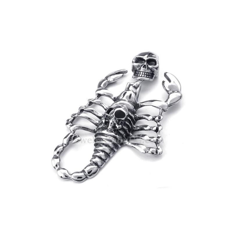 Collana Da Uomo Con Ciondolo A Forma Di Teschio E Scorpione In Titanio (Catena Libera) Collana Da Uomo Con Ciondolo A Forma Di Teschio E Scorpione In Titanio (Catena Libera)