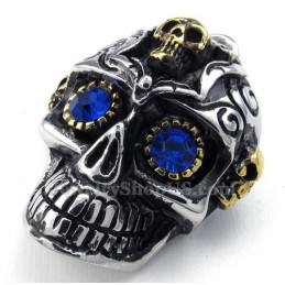 Collana Con Ciondolo A Forma Di Teschio In Titanio Con Occhi Blu (Catena Libera)