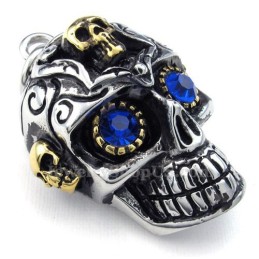 Collana Con Ciondolo A Forma Di Teschio In Titanio Con Occhi Blu (Catena Libera)