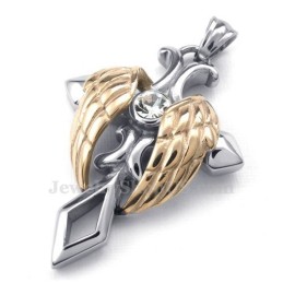 Collana Con Ciondolo A Croce In Titanio Con Ali D'Angelo In Oro Rosa (Catena Gratuita)