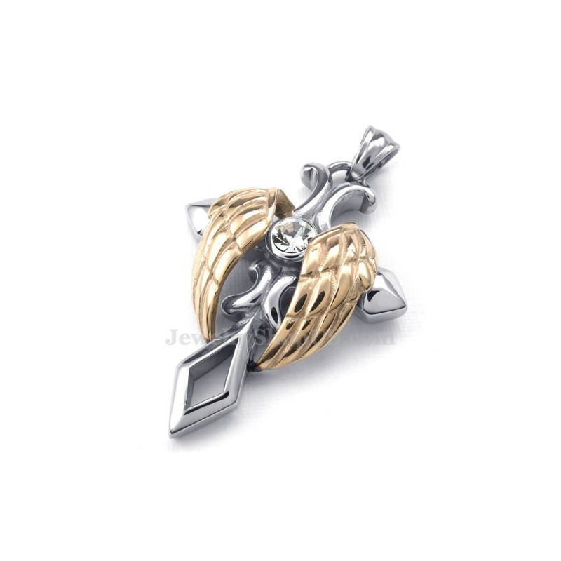 Collana Con Ciondolo A Croce In Titanio Con Ali D'Angelo In Oro Rosa (Catena Gratuita) Collana Con Ciondolo A Croce In Titanio Con Ali D'Angelo In Oro Rosa (Catena Gratuita)
