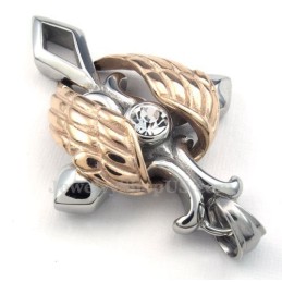 Collana Con Ciondolo A Croce In Titanio Con Ali D'Angelo In Oro Rosa (Catena Gratuita)