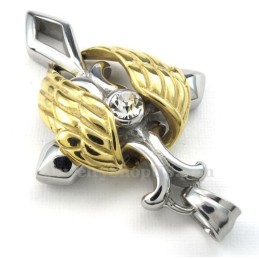 Collana Con Ciondolo A Croce In Titanio Con Ali D'Angelo Dorate (Catena Gratuita)