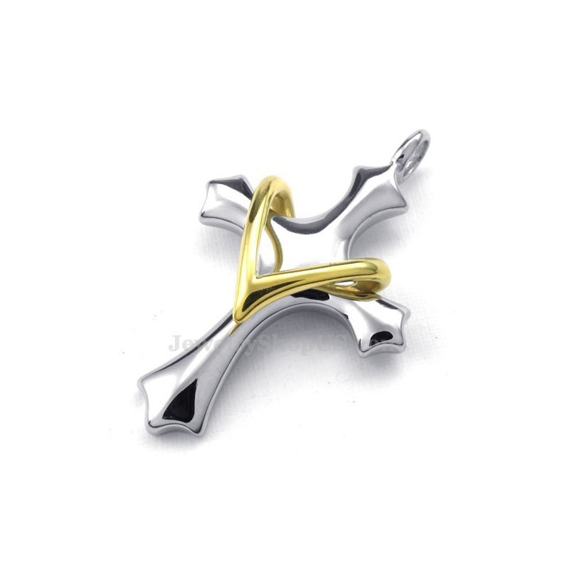 Collana Con Ciondolo A Forma Di Croce In Titanio Con Amore E Cuore (Catena Gratuita)