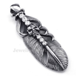 Collana Con Ciondolo A Forma Di Piuma In Titanio Ornata Con Teschio (Catena Gratuita)