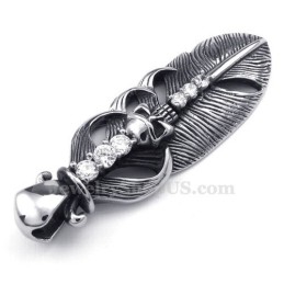 Collana Con Ciondolo A Forma Di Piuma In Titanio Ornata Con Teschio (Catena Gratuita)