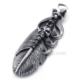 Collana Con Ciondolo A Forma Di Piuma In Titanio Ornata Con Teschio (Catena Gratuita)