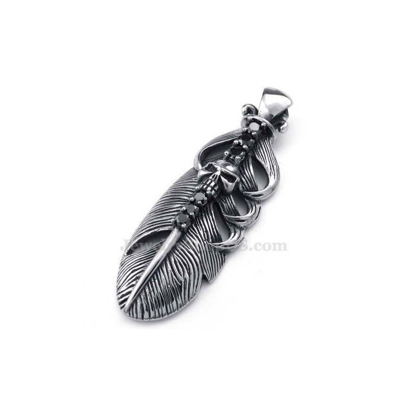 Collana Con Ciondolo A Forma Di Piuma In Titanio Ornata Con Teschio (Catena Gratuita) Collana Con Ciondolo A Forma Di Piuma In Titanio Ornata Con Teschio (Catena Gratuita)