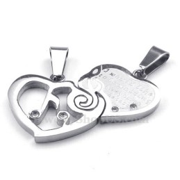Collana Con Ciondolo A Forma Di Cuore In Titanio E Argento (Catena Libera) (Un Paio)