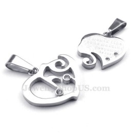 Collana Con Ciondolo A Forma Di Cuore In Titanio E Argento (Catena Libera) (Un Paio)
