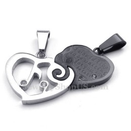 Collana Con Ciondolo A Forma Di Cuore In Argento E Titanio Nero (Catena Libera) (Un Paio)