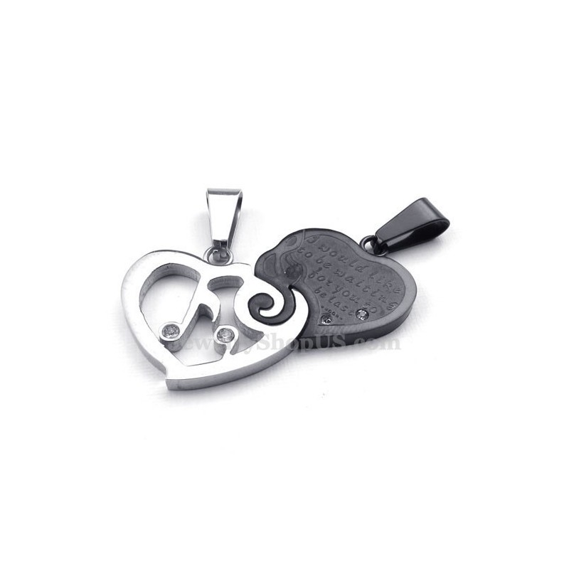 Collana Con Ciondolo A Forma Di Cuore In Argento E Titanio Nero (Catena Libera) (Un Paio) Collana Con Ciondolo A Forma Di Cuore In Argento E Titanio Nero (Catena Libera) (Un Paio)