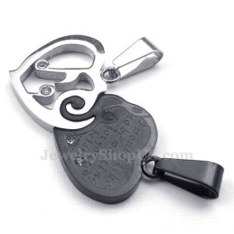 Collana Con Ciondolo A Forma Di Cuore In Argento E Titanio Nero (Catena Libera) (Un Paio)