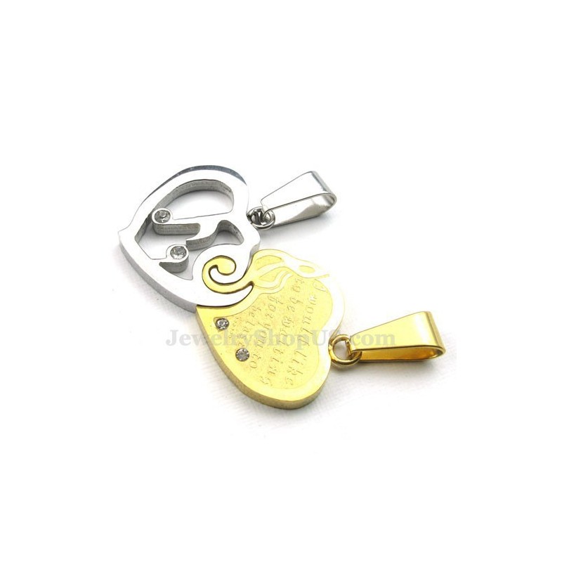Collana Con Ciondolo A Forma Di Cuore In Titanio Oro E Argento (Catena Libera) (Un Paio) Collana Con Ciondolo A Forma Di Cuore In Titanio Oro E Argento (Catena Libera) (Un Paio)