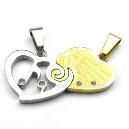 Collana Con Ciondolo A Forma Di Cuore In Titanio Oro E Argento (Catena Libera) (Un Paio)