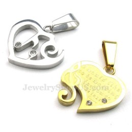 Collana Con Ciondolo A Forma Di Cuore In Titanio Oro E Argento (Catena Libera) (Un Paio)