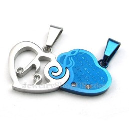 Collana Con Ciondolo A Forma Di Cuore In Titanio Blu E Argento (Catena Libera) (Un Paio)