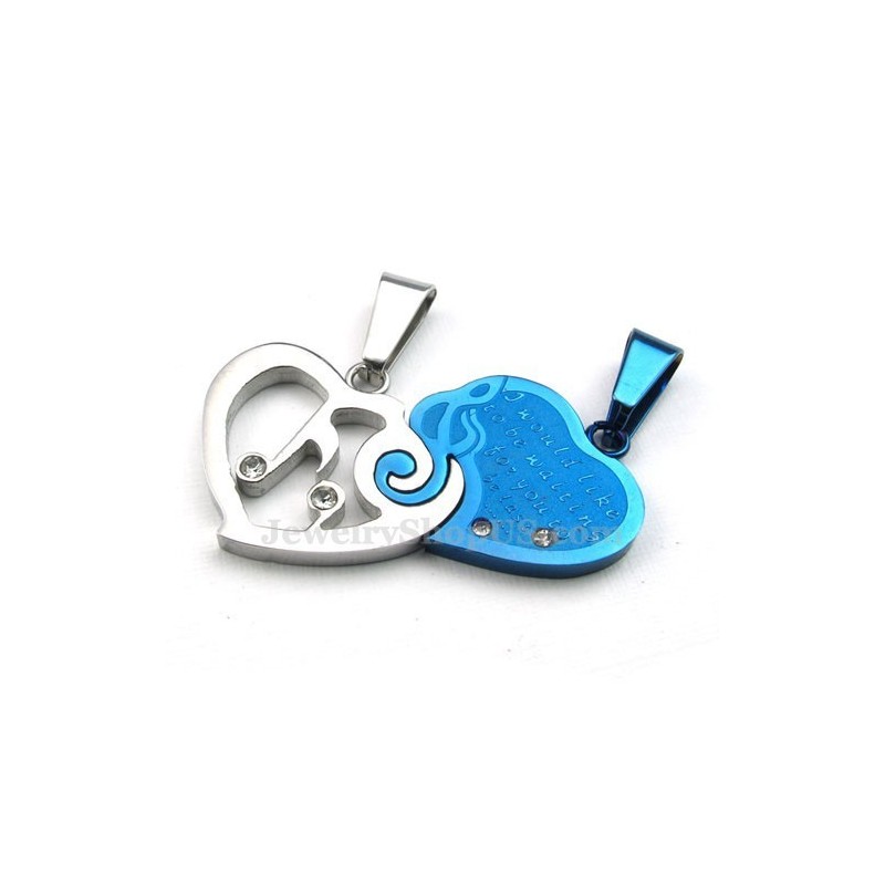 Collana Con Ciondolo A Forma Di Cuore In Titanio Blu E Argento (Catena Libera) (Un Paio) Collana Con Ciondolo A Forma Di Cuore In Titanio Blu E Argento (Catena Libera) (Un Paio)