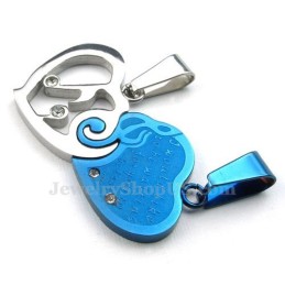 Collana Con Ciondolo A Forma Di Cuore In Titanio Blu E Argento (Catena Libera) (Un Paio)
