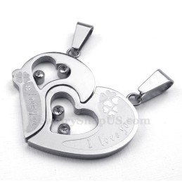 Collana Con Ciondolo A Forma Di Cuore In Titanio Argentato (Catena Libera) (Un Paio)