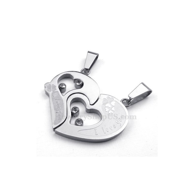 Collana Con Ciondolo A Forma Di Cuore In Titanio Argentato (Catena Libera) (Un Paio) Collana Con Ciondolo A Forma Di Cuore In Titanio Argentato (Catena Libera) (Un Paio)