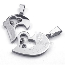 Collana Con Ciondolo A Forma Di Cuore In Titanio Argentato (Catena Libera) (Un Paio)