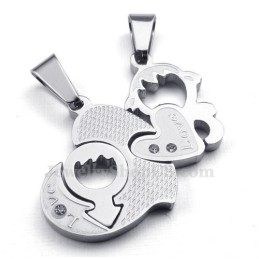 Collana Con Ciondolo A Due Cuori In Titanio (Catena Libera) (Un Paio)