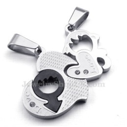 Collana Con Ciondolo A Due Cuori In Titanio (Catena Libera) (Un Paio)
