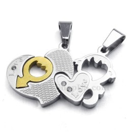 Collana Con Ciondolo A Due Cuori In Titanio (Catena Libera) (Un Paio)