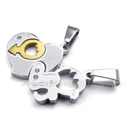 Collana Con Ciondolo A Due Cuori In Titanio (Catena Libera) (Un Paio)
